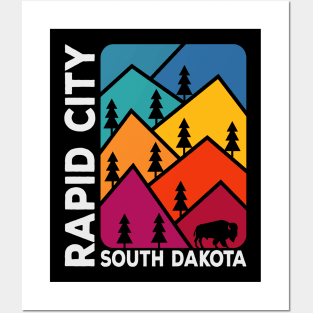 Rapid City South Dakota Vintage Mountains Bison Posters and Art